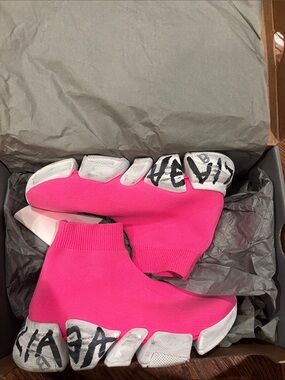 Balenciaga Hot Pink Sock Sneakers with White Graphic Sole